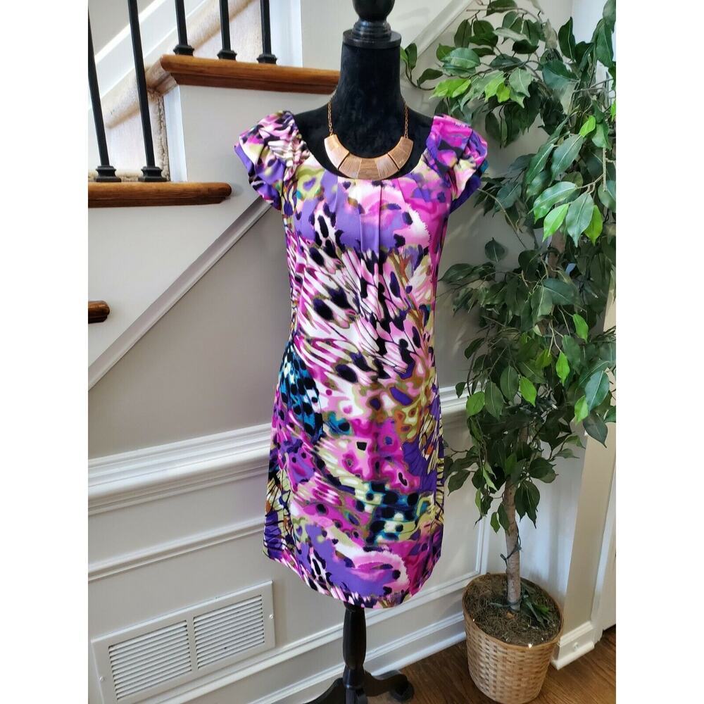 Rabbit Design Women's Polyester Cap Sleeve Round Neck Knee Length Dress Size 8